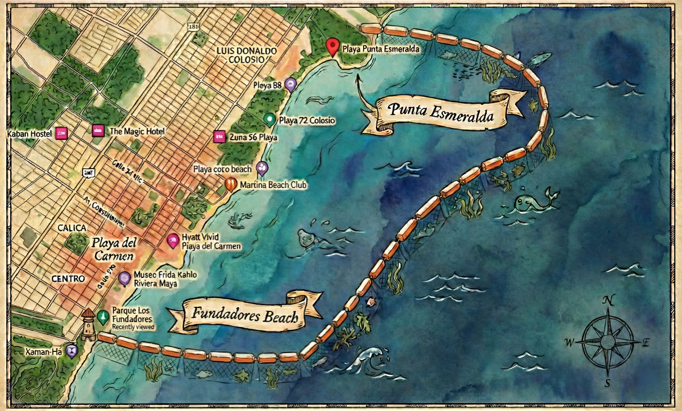Mapa de Barrera de Sargazo en Playa del Carmen