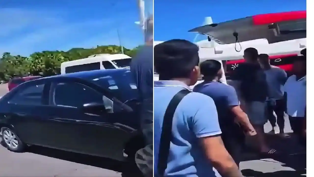Agresor extranjero filmado agrediendo a conductor de aeropuerto de Cancún por "romper" auto